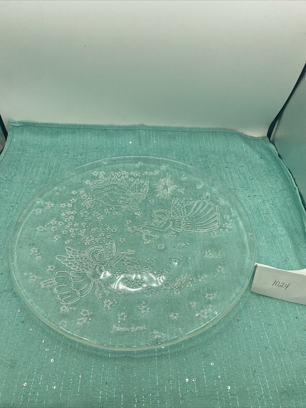 Nieman Marcus Musical Angels Clear Cut Glass Chop Serving Plate 12.75”